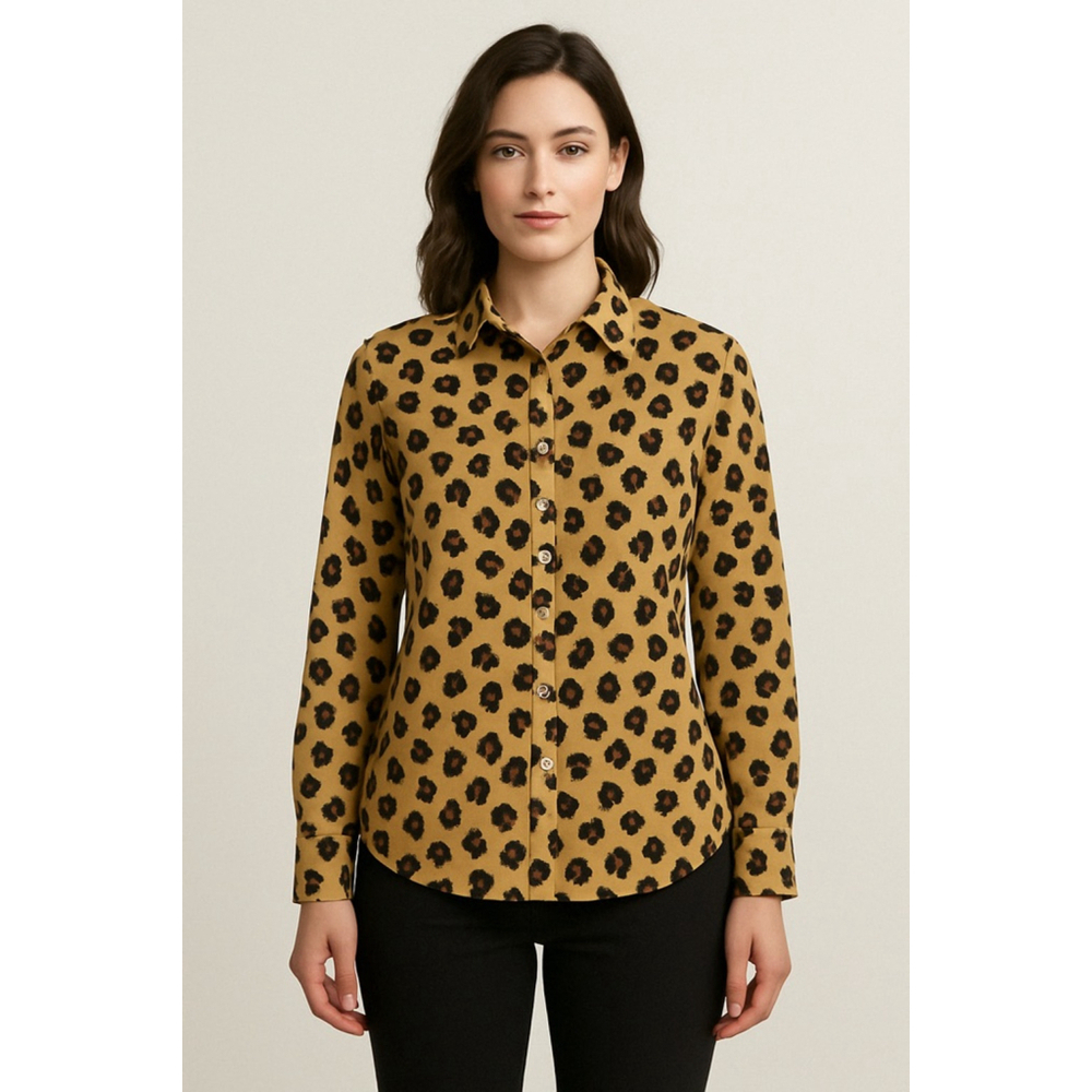 Kim Rogers XL Leopard Print 100% Cotton Button-Down Blouse
